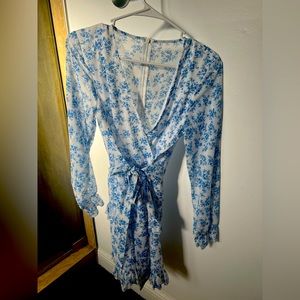 Blue and white wrap dress